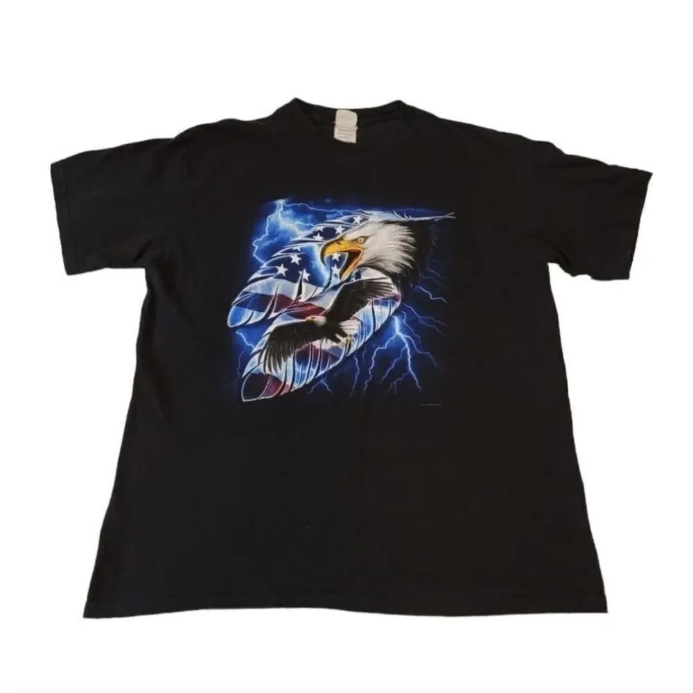 Vintage Y2K Uncle Jerry's T's American Eagle Feather Lightning Bolt Tshirt